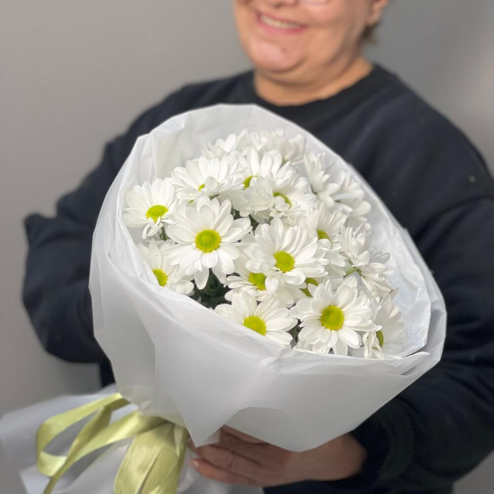 Букет «Ромашковый» – нежные белые хризантемы в деревенском стиле Алагир Республика Северная Осетия-Алания